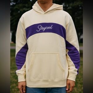 NWT Staycool Cream and Purple Men's Hoodie Size Large
